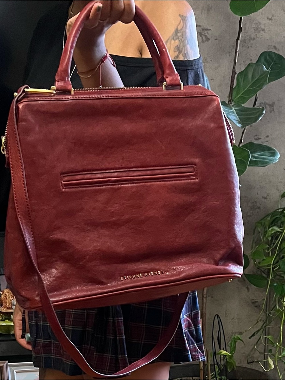 Etienne Aigner Deep Burgundy Leather Satchel Tote